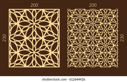 Laser cutting set. Woodcut vector trellis panel. Plywood lasercut eastern design. Hexagonal seamless pattern for printing, engraving, paper cutting. Stencil lattice ornament.