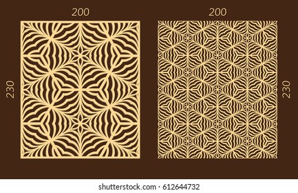 Laser cutting set. Woodcut vector trellis panel. Plywood lasercut eastern design. Hexagonal seamless pattern for printing, engraving, paper cutting. Stencil lattice ornament.
