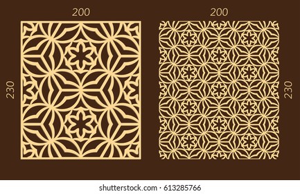 Laser cutting set. Woodcut vector trellis panel. Plywood lasercut eastern design. Hexagonal seamless pattern for printing, engraving, paper cutting. Stencil lattice ornament.