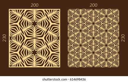 Laser cutting set. Woodcut vector trellis panel. Plywood lasercut eastern design. Hexagonal seamless pattern for printing, engraving, paper cutting. Stencil lattice ornament.