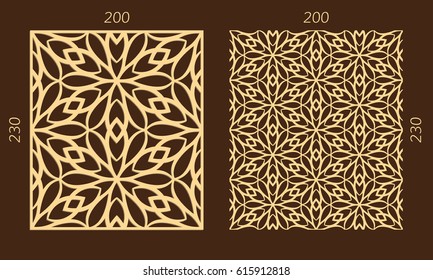 Laser cutting set. Woodcut vector trellis panel. Plywood lasercut eastern design. Hexagonal seamless pattern for printing, engraving, paper cutting. Stencil lattice ornament.