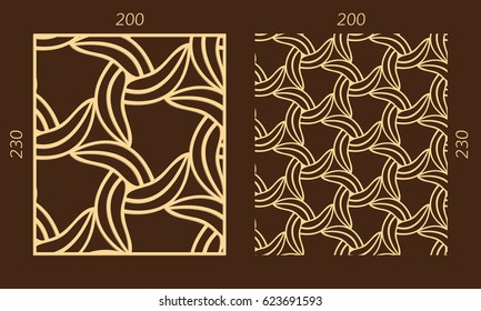 Laser cutting set. Woodcut vector trellis panel. Plywood lasercut eastern design. Hexagonal seamless pattern for printing, engraving, paper cutting. Stencil lattice ornament.