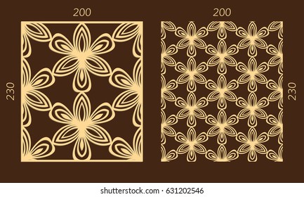 Laser cutting set. Woodcut vector trellis panel. Plywood lasercut eastern design. Hexagonal seamless pattern for printing, engraving, paper cutting. Stencil lattice ornament.