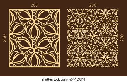 Laser cutting set. Woodcut vector trellis panel. Plywood lasercut eastern design. Hexagonal seamless pattern for printing, engraving, paper cutting. Stencil lattice ornament.