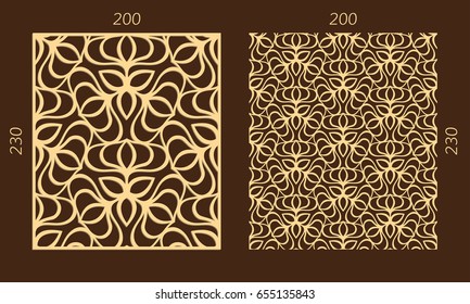 Laser cutting set. Woodcut vector trellis panel. Plywood lasercut eastern design. Hexagonal seamless pattern for printing, engraving, paper cutting. Stencil lattice ornament