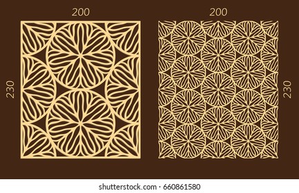 Laser cutting set. Woodcut vector trellis panel. Plywood lasercut eastern design. Hexagonal seamless pattern for printing, engraving, paper cutting. Stencil lattice ornament.