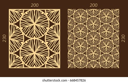 Laser cutting set. Woodcut vector trellis panel. Plywood lasercut eastern design. Hexagonal seamless pattern for printing, engraving, paper cutting. Stencil lattice ornament.