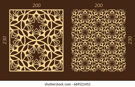 Laser cutting set. Woodcut vector trellis panel. Plywood lasercut eastern design. Hexagonal seamless pattern for printing, engraving, paper cutting. Stencil lattice ornament