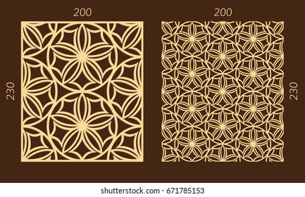 Laser cutting set. Woodcut vector trellis panel. Plywood lasercut eastern design. Hexagonal seamless pattern for printing, engraving, paper cutting. Stencil lattice ornament