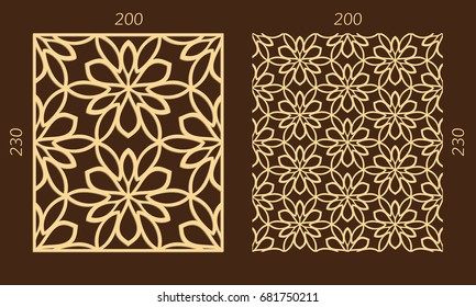 Laser cutting set. Woodcut vector trellis panel. Plywood lasercut eastern design. Hexagonal seamless pattern for printing, engraving, paper cutting. Stencil lattice ornament.