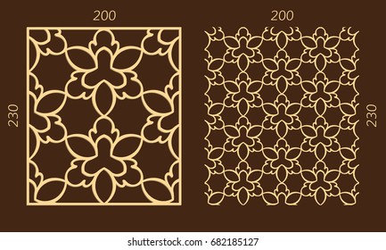 Laser cutting set. Woodcut vector trellis panel. Plywood lasercut eastern design. Hexagonal seamless pattern for printing, engraving, paper cutting. Stencil lattice ornament.