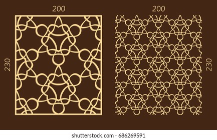 Laser cutting set. Woodcut vector trellis panel. Plywood lasercut eastern design. Hexagonal seamless pattern for printing, engraving, paper cutting. Stencil lattice ornament.