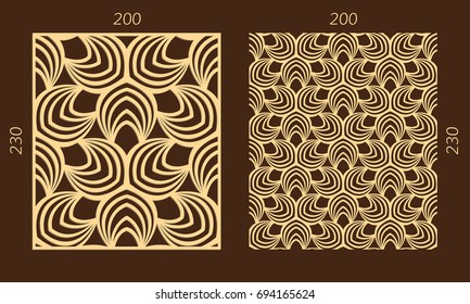 Laser cutting set. Woodcut vector trellis panel. Plywood lasercut eastern design. Hexagonal seamless pattern for printing, engraving, paper cutting. Stencil lattice ornament.