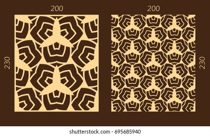 Laser cutting set. Woodcut vector trellis panel. Plywood lasercut eastern design. Hexagonal seamless pattern for printing, engraving, paper cutting. Stencil lattice ornament.