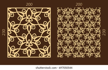 Laser cutting set. Woodcut vector trellis panel. Plywood lasercut eastern design. Hexagonal seamless pattern for printing, engraving, paper cutting. Stencil lattice ornament.
