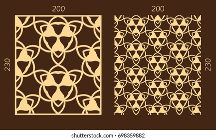 Laser cutting set. Woodcut vector trellis panel. Plywood lasercut eastern design. Hexagonal seamless pattern for printing, engraving, paper cutting. Stencil lattice ornament.