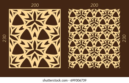 Laser cutting set. Woodcut vector trellis panel. Plywood lasercut eastern design. Hexagonal seamless pattern for printing, engraving, paper cutting. Stencil lattice ornament.