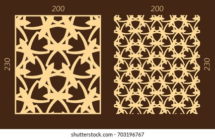 Laser cutting set. Woodcut vector trellis panel. Plywood lasercut eastern design. Hexagonal seamless pattern for printing, engraving, paper cutting. Stencil lattice ornament.