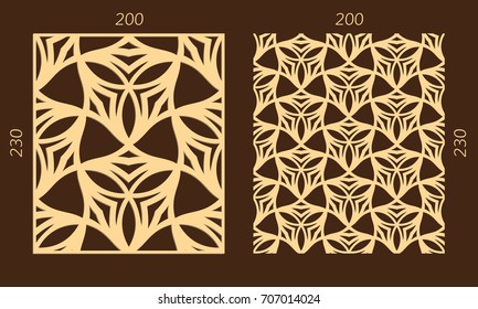 Laser cutting set. Woodcut vector trellis panel. Plywood lasercut eastern design. Hexagonal seamless pattern for printing, engraving, paper cutting. Stencil lattice ornament.