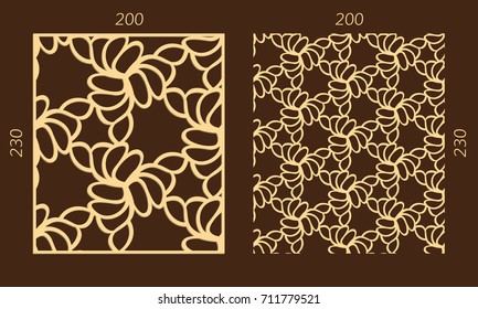 Laser cutting set. Woodcut vector trellis panel. Plywood lasercut eastern design. Hexagonal seamless pattern for printing, engraving, paper cutting. Stencil lattice ornament.