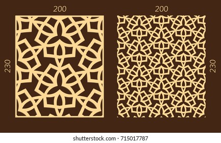 Laser cutting set. Woodcut vector trellis panel. Plywood lasercut eastern design. Hexagonal seamless pattern for printing, engraving, paper cutting. Stencil lattice ornament.