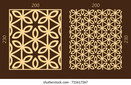 Laser cutting set. Woodcut vector trellis panel. Plywood lasercut eastern design. Hexagonal seamless pattern for printing, engraving, paper cutting. Stencil lattice ornament.