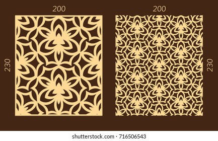 Laser cutting set. Woodcut vector trellis panel. Plywood lasercut eastern design. Hexagonal seamless pattern for printing, engraving, paper cutting. Stencil lattice ornament.