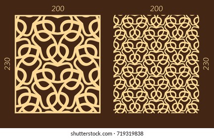 Laser cutting set. Woodcut vector trellis panel. Plywood lasercut eastern design. Hexagonal seamless pattern for printing, engraving, paper cutting. Stencil lattice ornament.