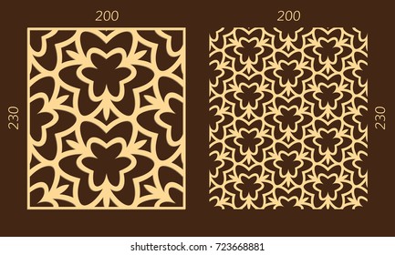 Laser cutting set. Woodcut vector trellis panel. Plywood lasercut eastern design. Hexagonal seamless pattern for printing, engraving, paper cutting. Stencil lattice ornament.