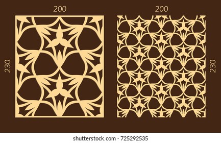 Laser cutting set. Woodcut vector trellis panel. Plywood lasercut eastern design. Hexagonal seamless pattern for printing, engraving, paper cutting. Stencil lattice ornament.