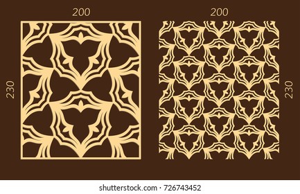 Laser cutting set. Woodcut vector trellis panel. Plywood lasercut eastern design. Hexagonal seamless pattern for printing, engraving, paper cutting. Stencil lattice ornament.