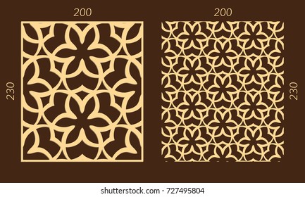 Laser cutting set. Woodcut vector trellis panel. Plywood lasercut eastern design. Hexagonal seamless pattern for printing, engraving, paper cutting. Stencil lattice ornament.