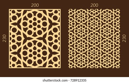Laser cutting set. Woodcut vector trellis panel. Plywood lasercut eastern design. Hexagonal seamless pattern for printing, engraving, paper cutting. Stencil lattice ornament.