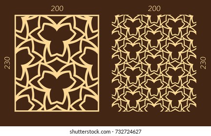 Laser cutting set. Woodcut vector trellis panel. Plywood lasercut eastern design. Hexagonal seamless pattern for printing, engraving, paper cutting. Stencil lattice ornament.
