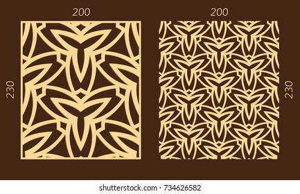 Laser cutting set. Woodcut vector trellis panel. Plywood lasercut eastern design. Hexagonal seamless pattern for printing, engraving, paper cutting. Stencil lattice ornament.