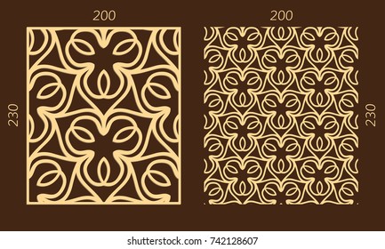 Laser cutting set. Woodcut vector trellis panel. Plywood lasercut eastern design. Hexagonal seamless pattern for printing, engraving, paper cutting. Stencil lattice ornament.