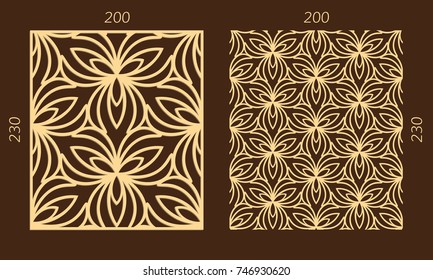Laser cutting set. Woodcut vector trellis panel. Plywood lasercut eastern design. Hexagonal seamless pattern for printing, engraving, paper cutting. Stencil lattice ornament.