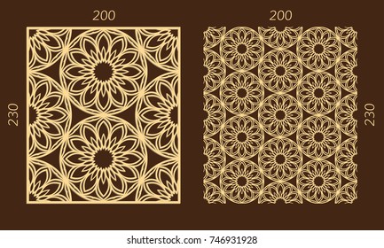 Laser cutting set. Woodcut vector trellis panel. Plywood lasercut eastern complex design. Hexagonal seamless pattern for printing, engraving, paper cutting. Stencil lattice ornament.