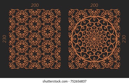 Laser Cutting Set. Woodcut Vector Trellis Panels. Plywood Lasercut Floral Design. Hexagonal Seamless Patterns For Printing, Engraving, Paper Cut. Stencil Lattice Ornaments.
