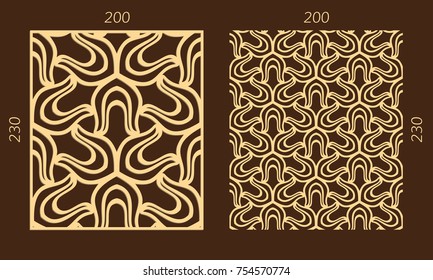Laser cutting set. Woodcut vector trellis panel. Plywood lasercut eastern design. Hexagonal seamless pattern for printing, engraving, paper cutting. Stencil lattice ornament.
