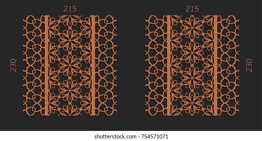 Laser cutting set. Woodcut vector trellis panels. Plywood lasercut floral design. Striped seamless patterns for printing, engraving, paper cut. Stencil lattice ornaments.