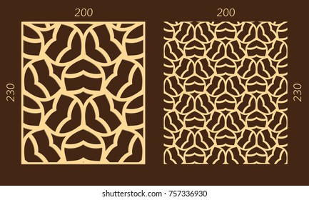 Laser cutting set. Woodcut vector trellis panel. Plywood lasercut eastern design. Hexagonal seamless pattern for printing, engraving, paper cutting. Stencil lattice ornament.