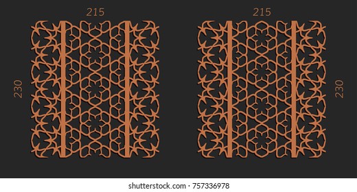 Laser cutting set. Woodcut vector trellis panels. Plywood lasercut floral design. Striped seamless patterns for printing, engraving, paper cut. Stencil lattice ornaments.
