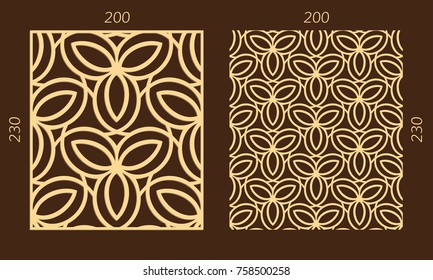 Laser cutting set. Woodcut vector trellis panel. Plywood lasercut eastern design. Hexagonal seamless pattern for printing, engraving, paper cutting. Stencil lattice ornament.