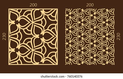 Laser cutting set. Woodcut vector trellis panel. Plywood lasercut eastern design. Hexagonal seamless pattern for printing, engraving, paper cutting. Stencil lattice ornament.