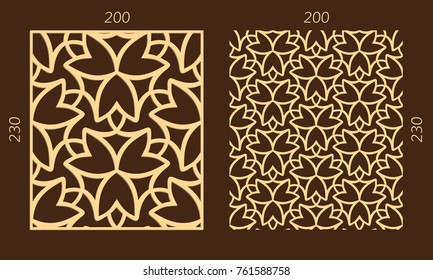 Laser cutting set. Woodcut vector trellis panel. Plywood lasercut eastern design. Hexagonal seamless pattern for printing, engraving, paper cutting. Stencil lattice ornament