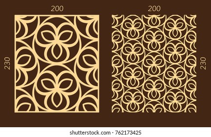 Laser cutting set. Woodcut vector trellis panel. Plywood lasercut eastern design. Hexagonal seamless pattern for printing, engraving, paper cutting. Stencil lattice ornament.