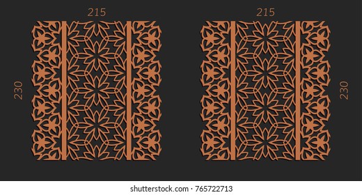 Laser cutting set. Woodcut vector trellis panels. Plywood lasercut floral design. Striped seamless patterns for printing, engraving, paper cut. Stencil lattice ornaments.