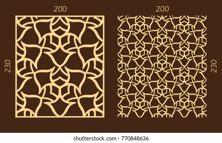 Laser cutting set. Woodcut vector trellis panel. Plywood lasercut eastern design. Hexagonal seamless pattern for printing, engraving, paper cutting. Stencil lattice ornament.