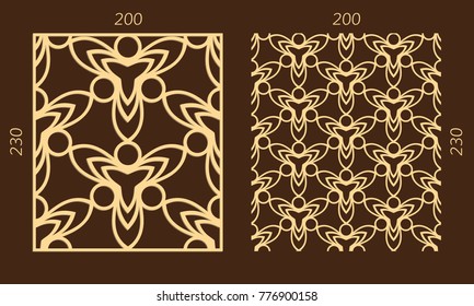 Laser cutting set. Woodcut vector trellis panel. Plywood lasercut eastern design. Hexagonal seamless pattern for printing, engraving, paper cutting. Stencil lattice ornament.